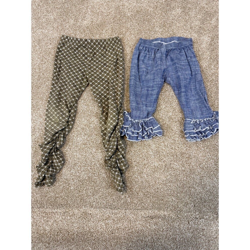 LOT Girls 3T Leggings Mustard Pie Ruched Cheeky Plum Ruffle Capris Olive Blue